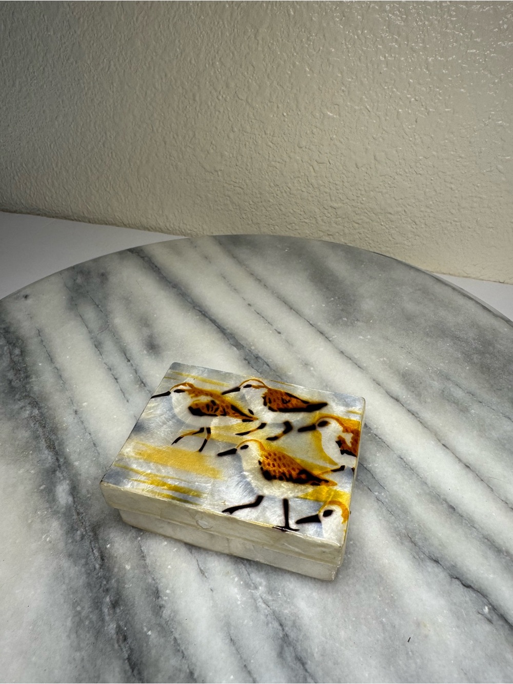 Charmingz Vintage Hand Painted Capiz Shell Trinket Box-Sandpiper Design